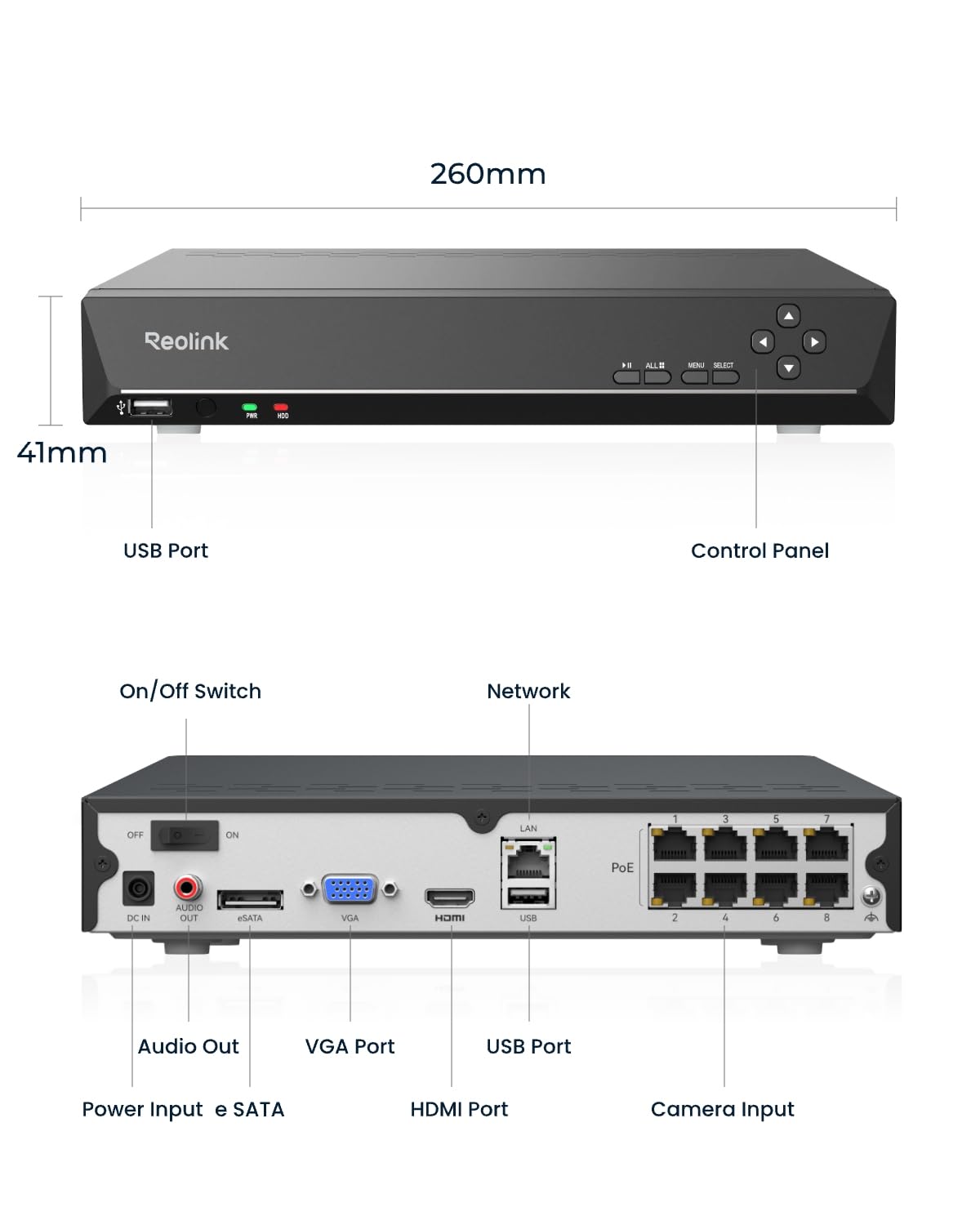 REOLINK 8CH Network Video Recorder for Home Security Camera System, 24/7 Recording(HDD Not Included), Only Work with 16MP/12MP/4K/8MP/5MP/4MP REOLINK PoE IP Camera, RLN8-410