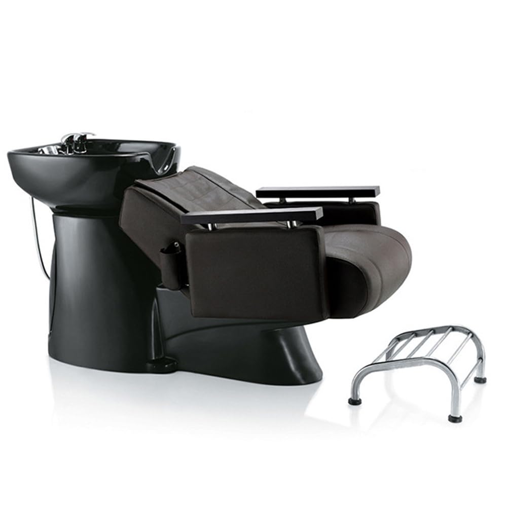 Shampoo Stations for Salon, Backwash Chair with Ceramic Bowl, Backwash Shampoo Unit with Foot Pedal, Sink Chair Station, Hair Washing Station