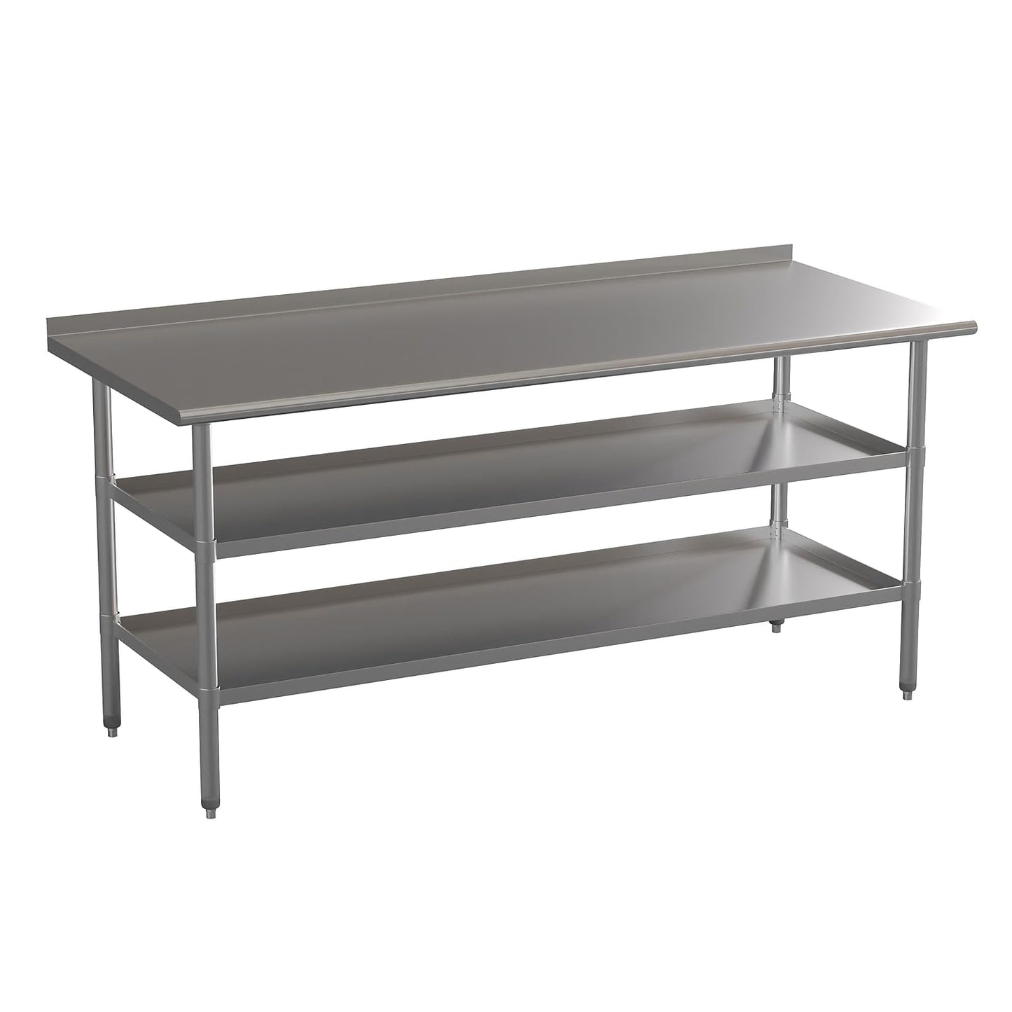 Flash Furniture Ravenel Stainless Steel 18 Gauge Work Table with 1.5" Backsplash and 2 Undershelves - 72"W x 30"D x 34.5"H, NSF