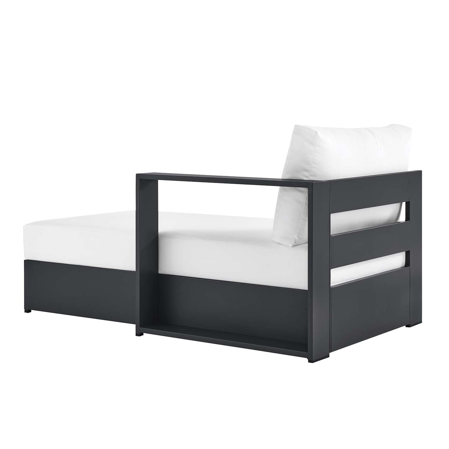 Modway Tahoe Powder-Coated Aluminum Outdoor Chaise Lounge in Gray White with Weather-Resistant Cushions, Modular Right-Facing Patio Lounger for Pool Furniture or Sectional Sofa Set