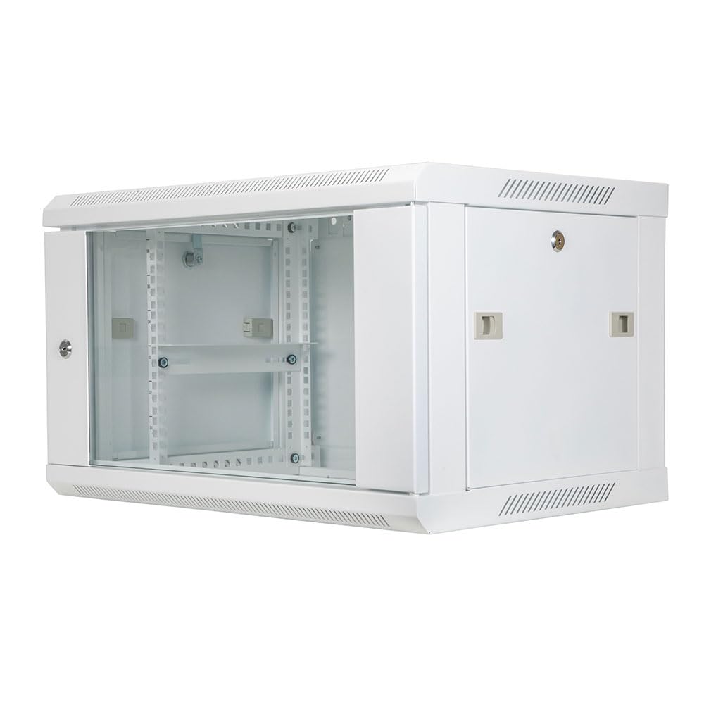 NavePoint 6U Network Cabinet with Glass Door – 6U Wall Mount Server Cabinet White 19” Rack for IT Equipment, AV Devices, Networking Equipment –17” Deep Server Rack Enclosure