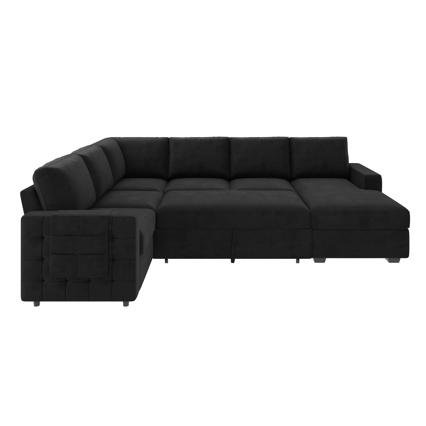 HONBAY Sectional Sleeper Sofa with Pull Out Bed U-Shape Sectional Couch with Storage Chaise 6 Seater Sleeper Sectional Sofa Bed, Velvet Black