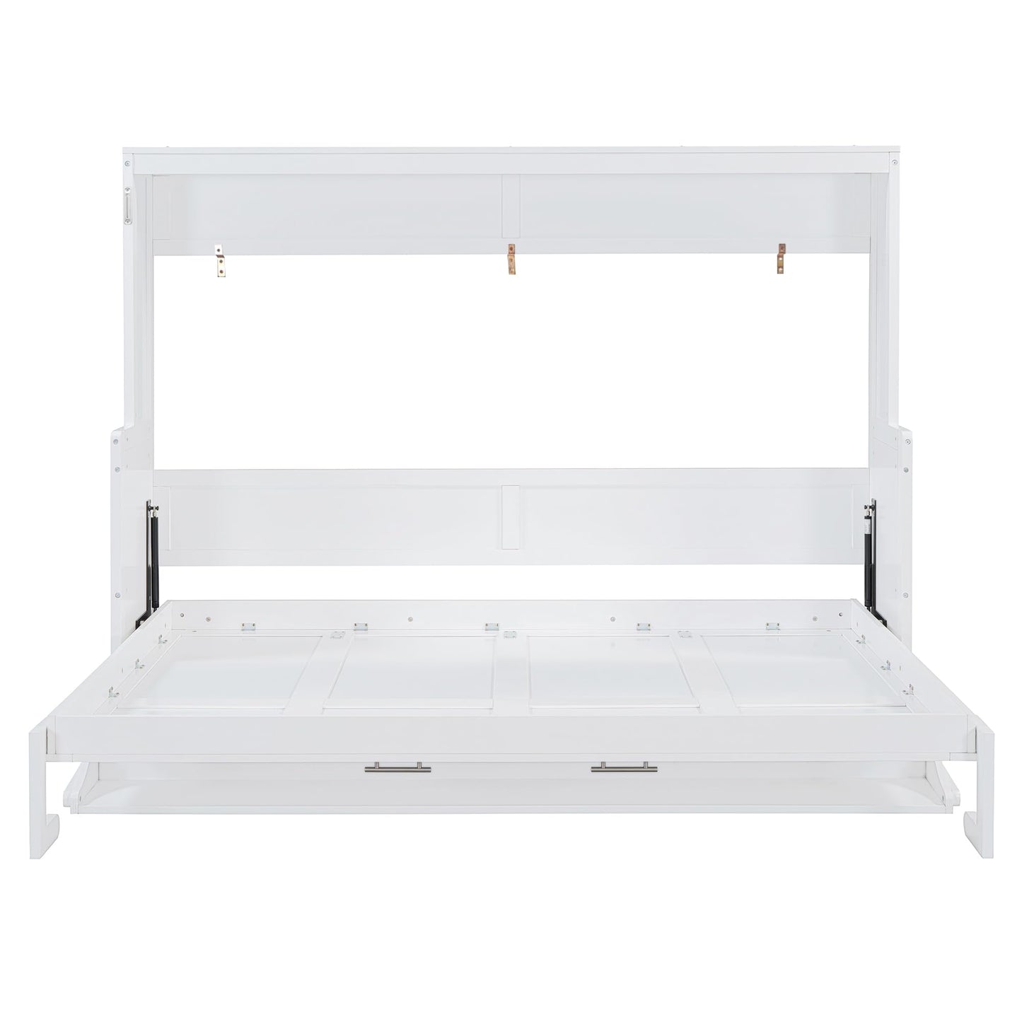 GDFStudio Queen Size Murphy Bed with Desk and Hydraulic Lift, Wall Bed Frame with Foldable Workstation, Space Saving Wooden Cabinet Bed with Mattress Storage for Guest Room, White