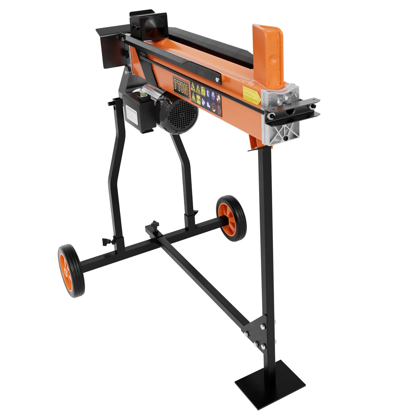 PPOLB 7 Ton Electric Wood Splitter, 15Amp Hydraulic Log Splitter with Stand, Portable Electric Log Splitter for Firewood, Compact Horizontal Wood Splitter for Backyard, Garage, Cabin - Orange