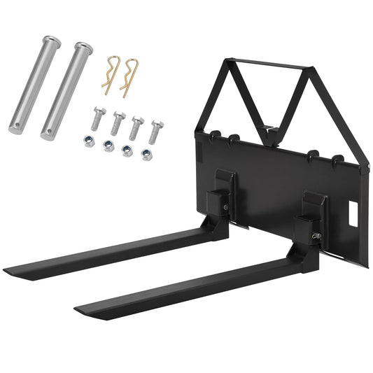 GarveeTech 46 in Skid Steer Pallet Forks, Heavy Duty 3200 LBS Capacity Skid Steer Forks Attachment for Tractors and Loaders, Quick Attach Mount, Black