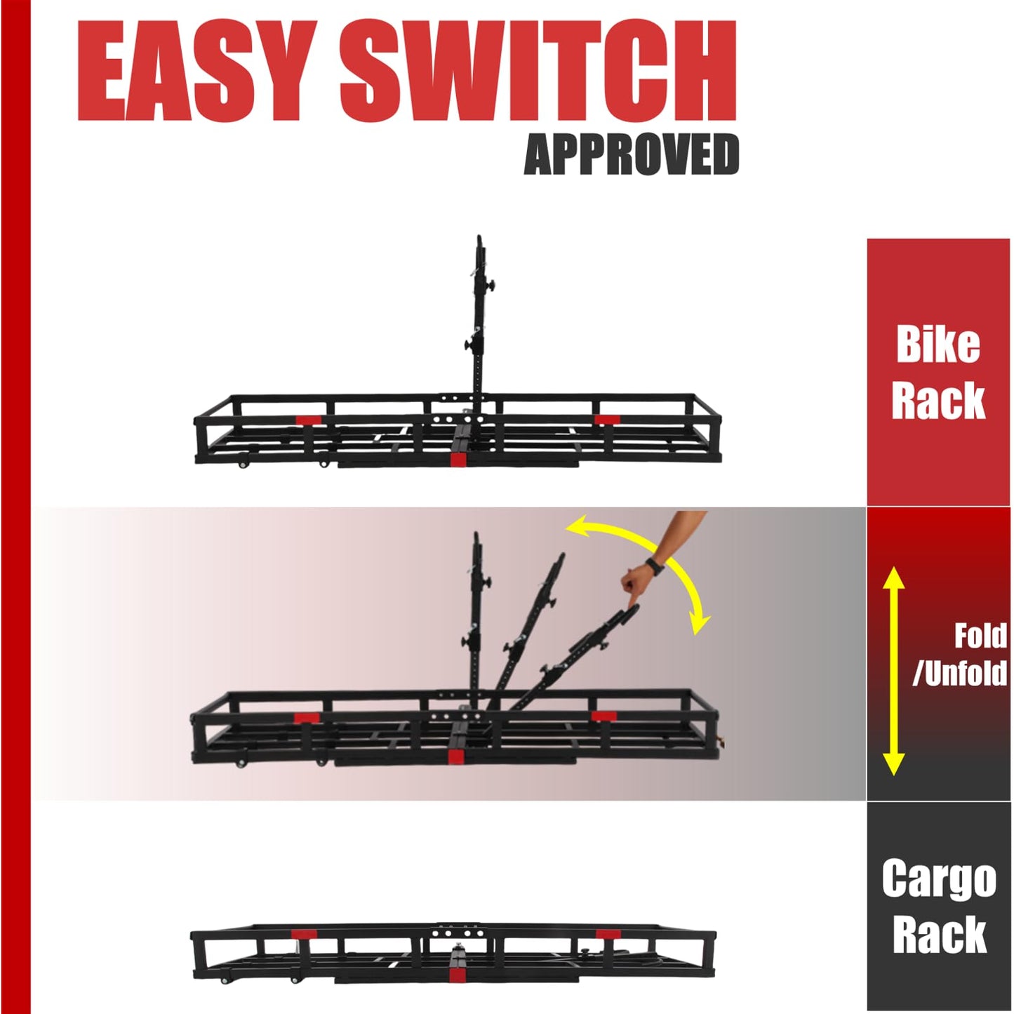 Hitch-Mount Bike Rack for Ebike Heavy-Duty - Fits 2 Electric Fat-Tire Mountain Bicycles Fits 2" Receiver for Car SUV Truck RV Minivan (Red, Comes with Cargo Carrier)