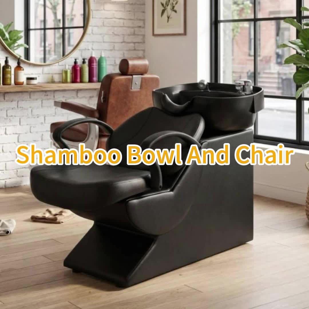 Secsofier Salon Shampoo Bowl Sink Station with Reclining Backwash Chair, ABS Plastic, Black, Spa Equipment