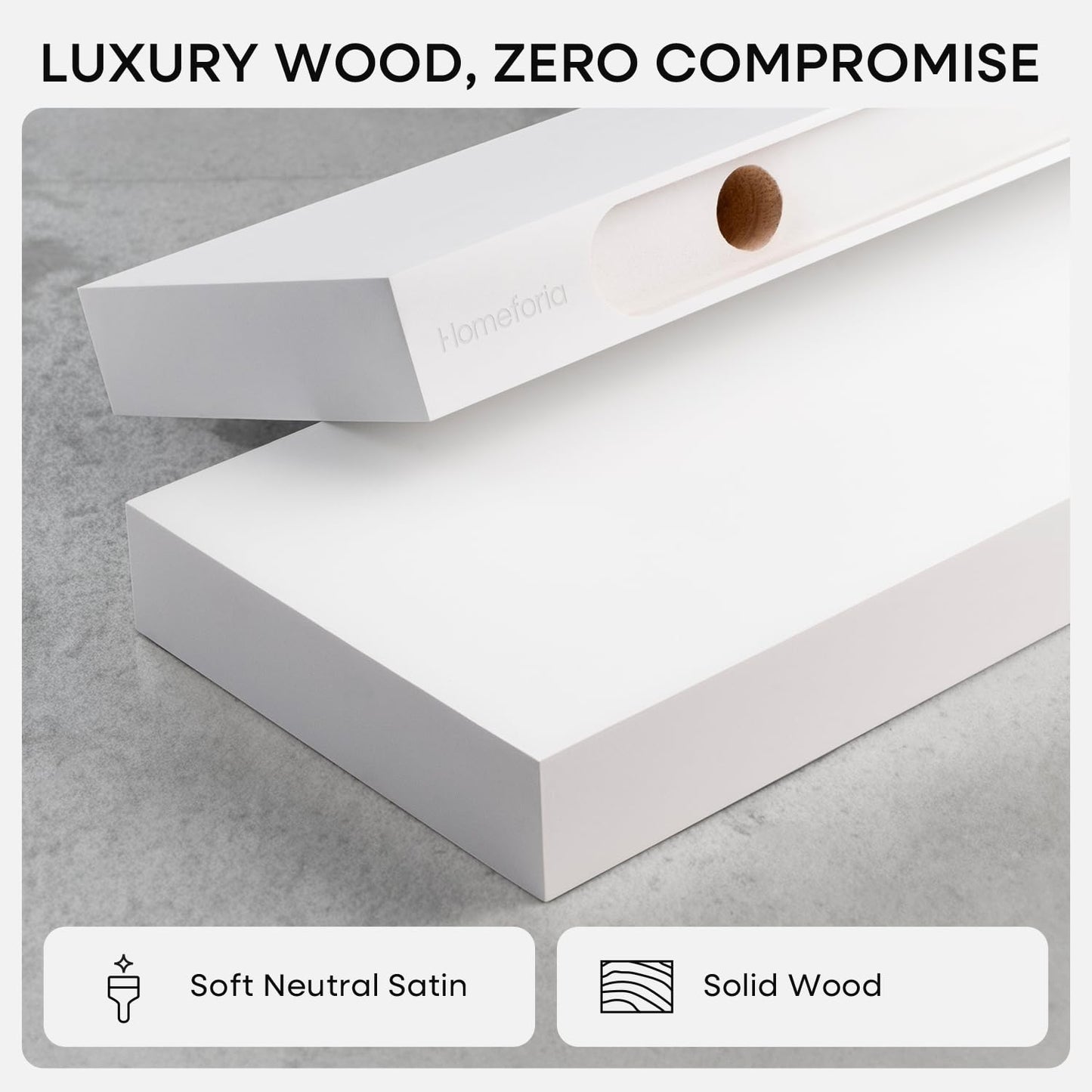 Homeforia White Floating Shelf 48 inches, High End Solid Real Wood 48inch Long Floating Shelves for Wall Mounted, White Wooden 48in Floating Shelves, Heavy Duty Bracket, 48 X 6.5 X 1.75 inch, Set of 2