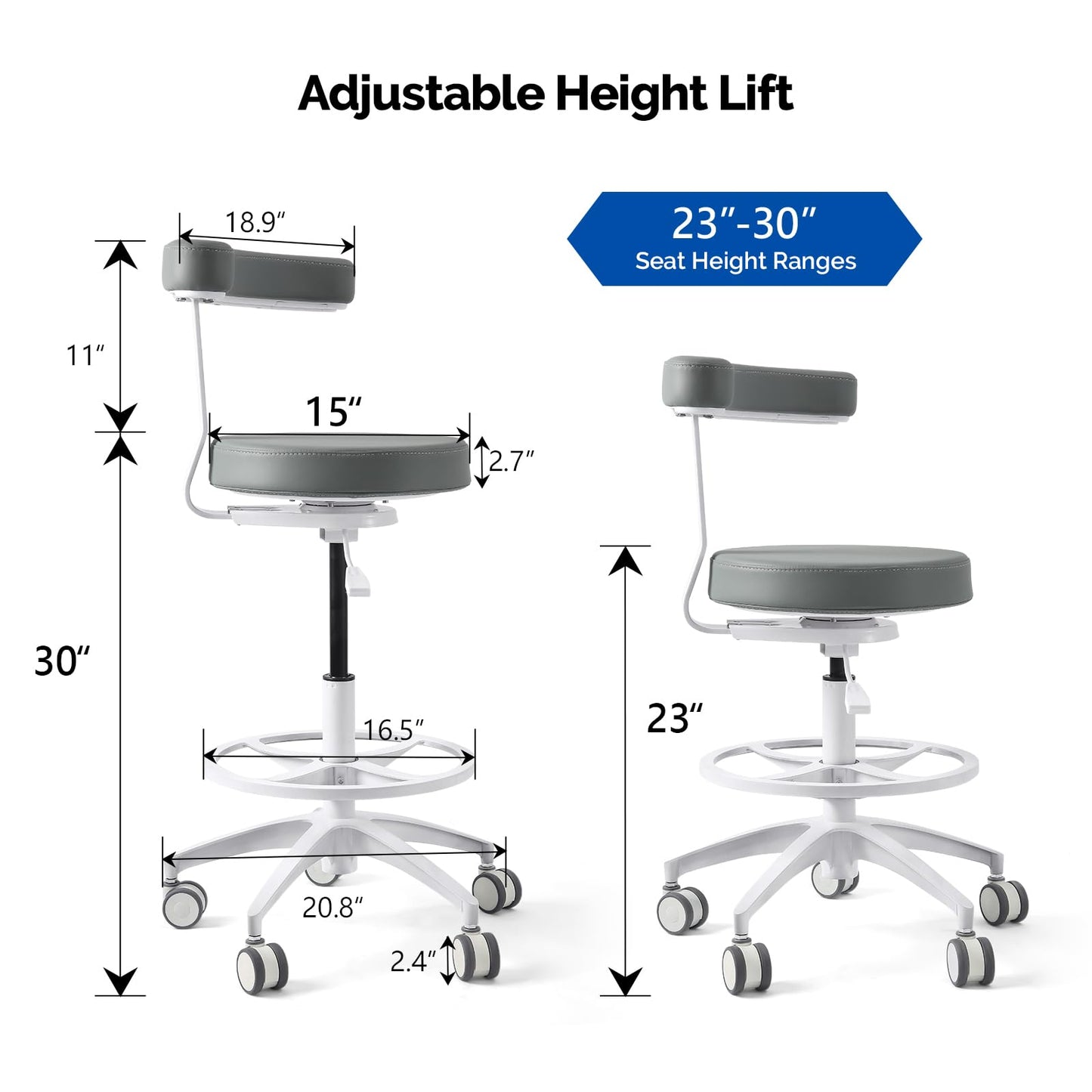 JMU Dental Assistant Chair with Arm Rest for Medical Clinic Lab, Gray