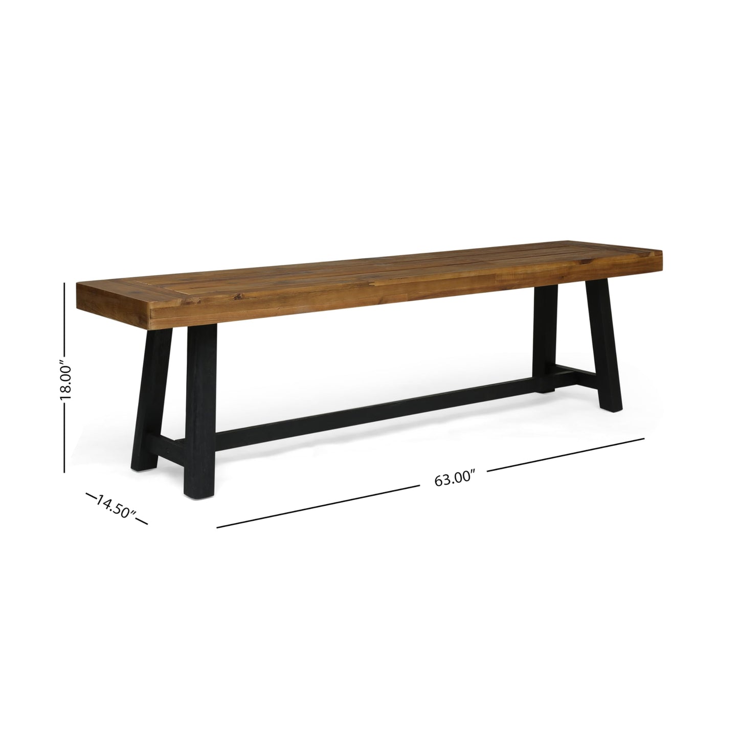 Merax 2-Piece Acacia Wood Outdoor Benches Set, 63" Rustic Patio Bench with Sandblast Teak Finish and H-Stretcher Design, Solid Hardwood Garden Bench for Dining, Porch, Fire Pit, Teak+Black