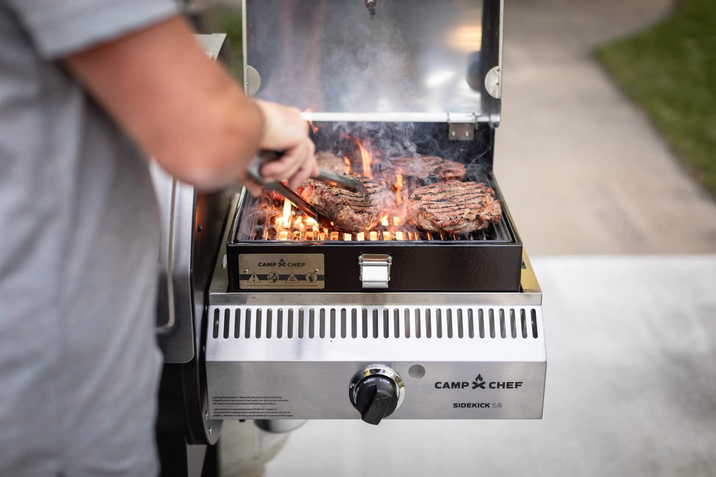 Camp Chef Sidekick Sear - Includes BBQ Box for Pellet Grill - Accessory for Outdoor Cooking - Sear & Grill with Ease - 14" Cooking System Compatible, Silver