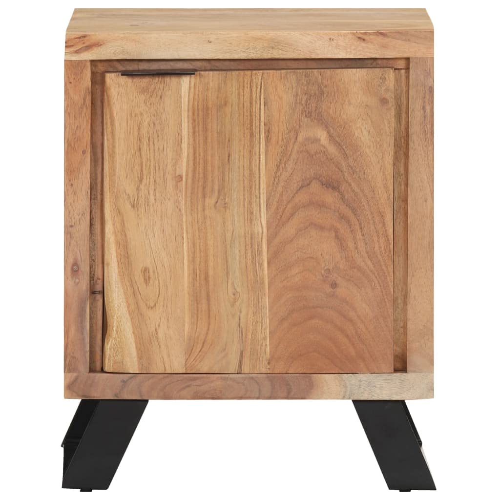 LKJVFCPW Bedside Cabinet with Storage Shelf, Solid Acacia Wood Nightstand for Bedroom, Industrial Side Table with Live Edge Finish, 15.7 x 11.8 x 19.7 Inches
