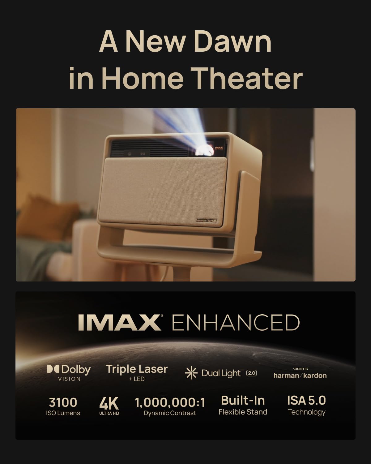 XGIMI Horizon S Max 2024 New 4K Projector, IMAX Enhanced Portable Projector, Dolby Vision, 3100 ISO Lumens, 110% BT.2020, Built-in Flexible Stand, Intelligent Screen Adaption, 2 x 12W Harman Kardon