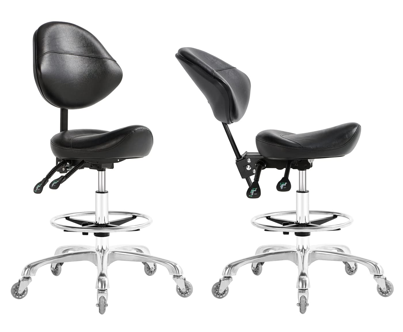 Nazalus Saddle Stool Chair with Back Support Footrest, Heavy-Duty(350LBS), Hydraulic Rolling Swivel Adjustable Stool Chair for Salon Spa Beauty Massage Dental Clinic Home Office Use