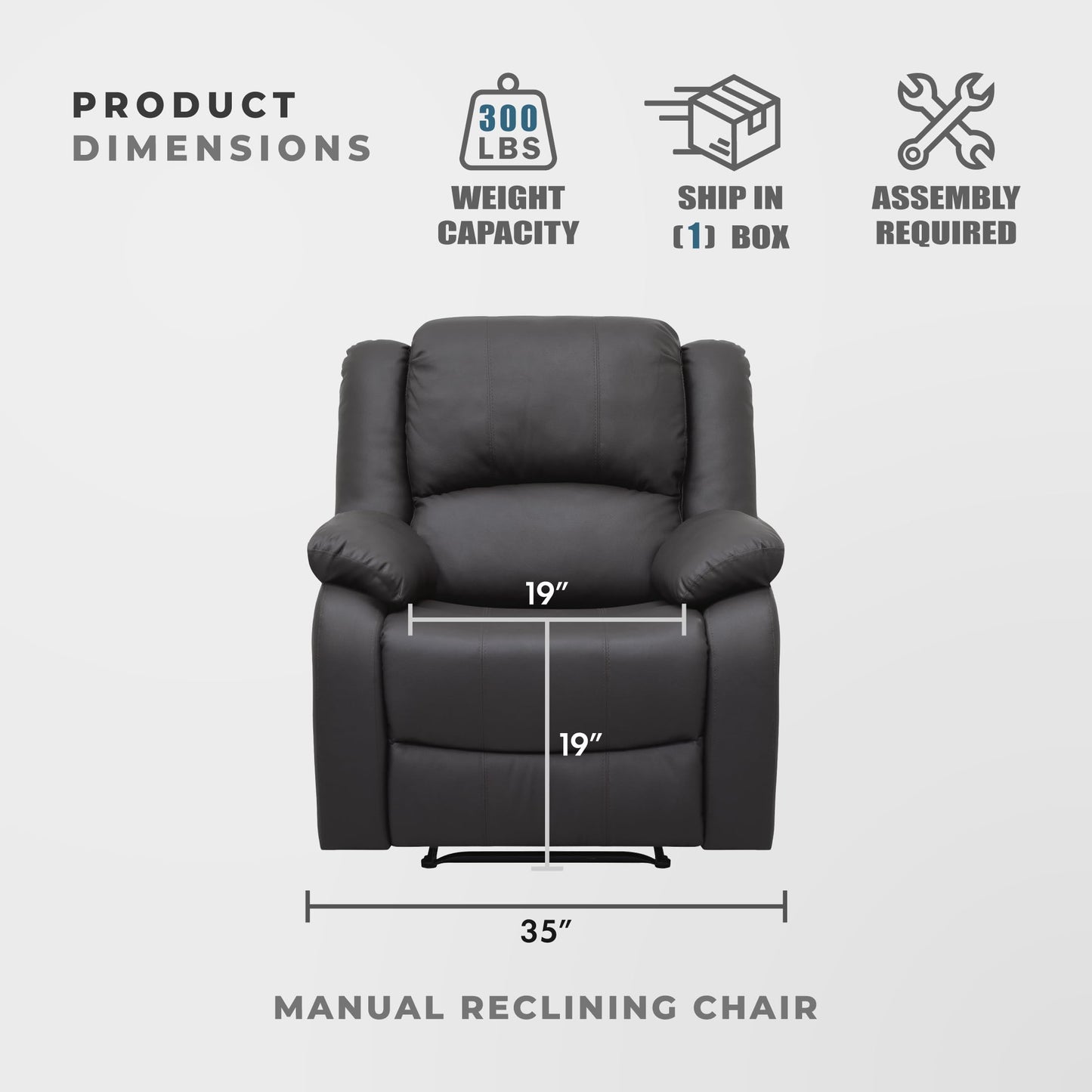 Lexicon Manual Recliner Sofa Chair, Home Theater Seating, Wall Hugger Manual Reclining Nursery Chair for Bedroom/Living Room/Office/Apartment, Dark Brown Faux Leather