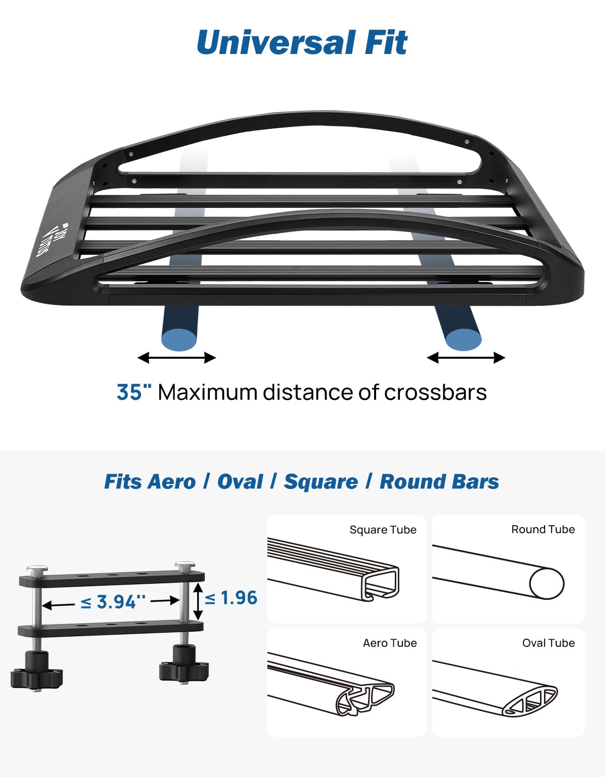 JOYTUTUS Rust-Resistant Aluminum Roof Cargo Basket, 47" x 40" x 8", Lightweight Roof Rack Carrier, Universal Roof Cargo Basket with 150 lbs Load Capacity, Fits SUVs, Trucks, and Cars, Black