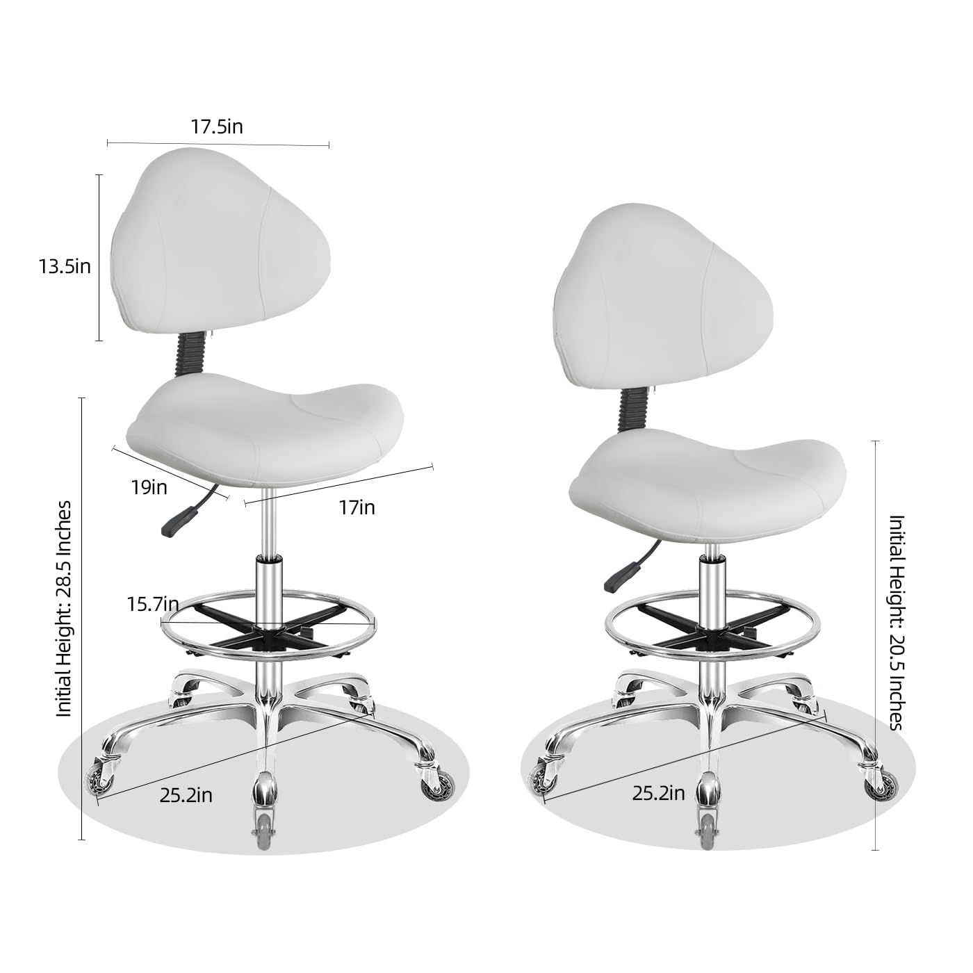 Nazalus Rolling Swivel Drafting Chair Adjustable Heavy Duty (400lbs) Lumbar Support Task Chair for Home Desk Studio Design Lab(Triangular Back White)
