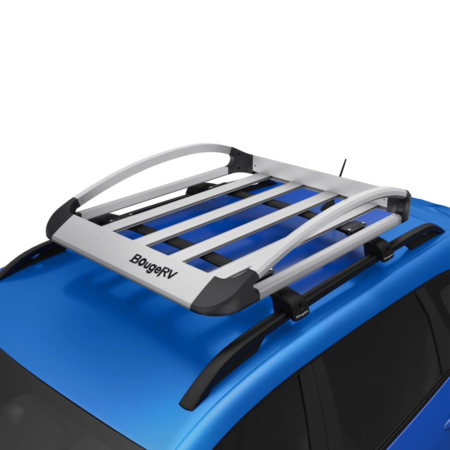 BougeRV Anti-Rust Aluminum Roof Basket 47''x40''x8'', Lightweight Universal Rooftop Cargo Carrier Roof Rack Cargo Basket with Wind Fairing, Roof Rack for SUV Pick Up Truck,150LBS Load Capacity, Silver