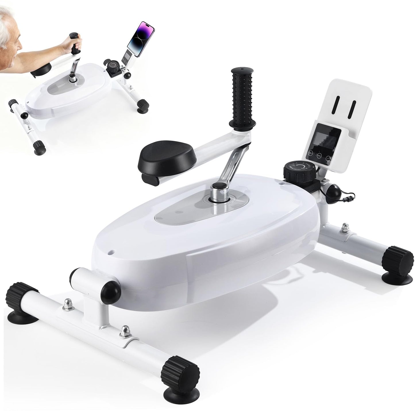 Magnetic Arm Exercise Bike for Physical Therapy - 8 Resistance Levels Arm Exerciser with LCD Display, Arm Support & Suction Cups Stability - Portable Upper Body Rehab Equipment for Seniors, Stroke Patients & Shoulder/Hand Injury Recovery