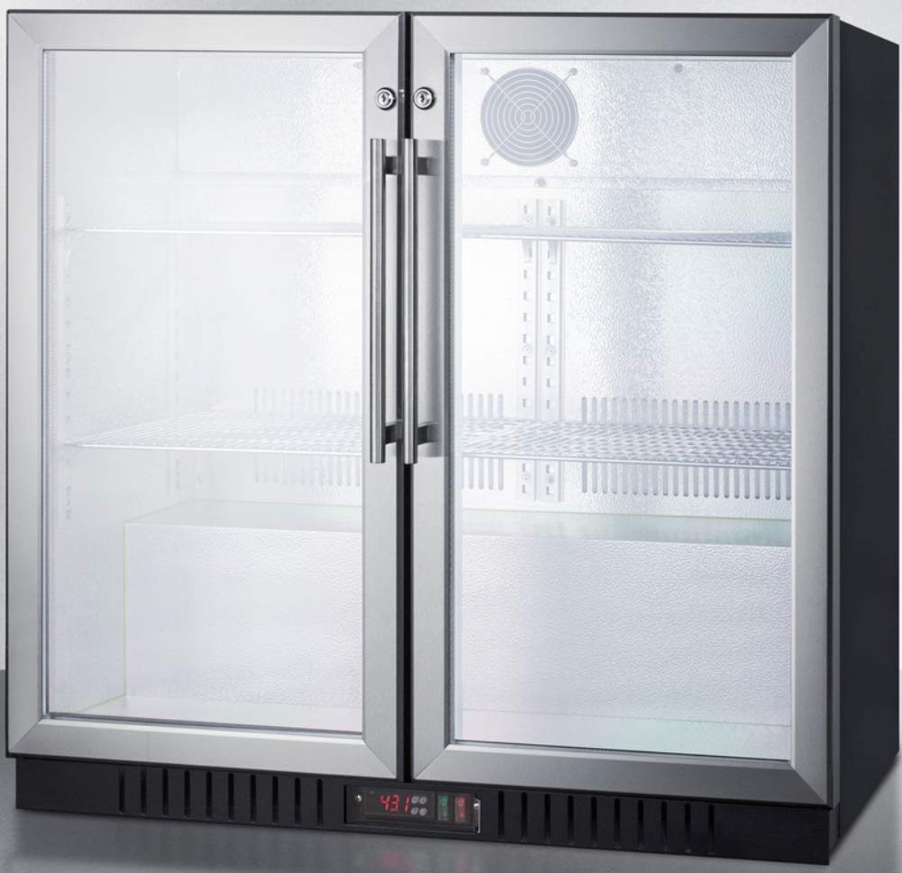 Summit 36” Beverage Center, 7.4 cu.ft. Capacity, Commercial Beverage Center, French Door, Stainless Steel & Glass- SCR7012DB