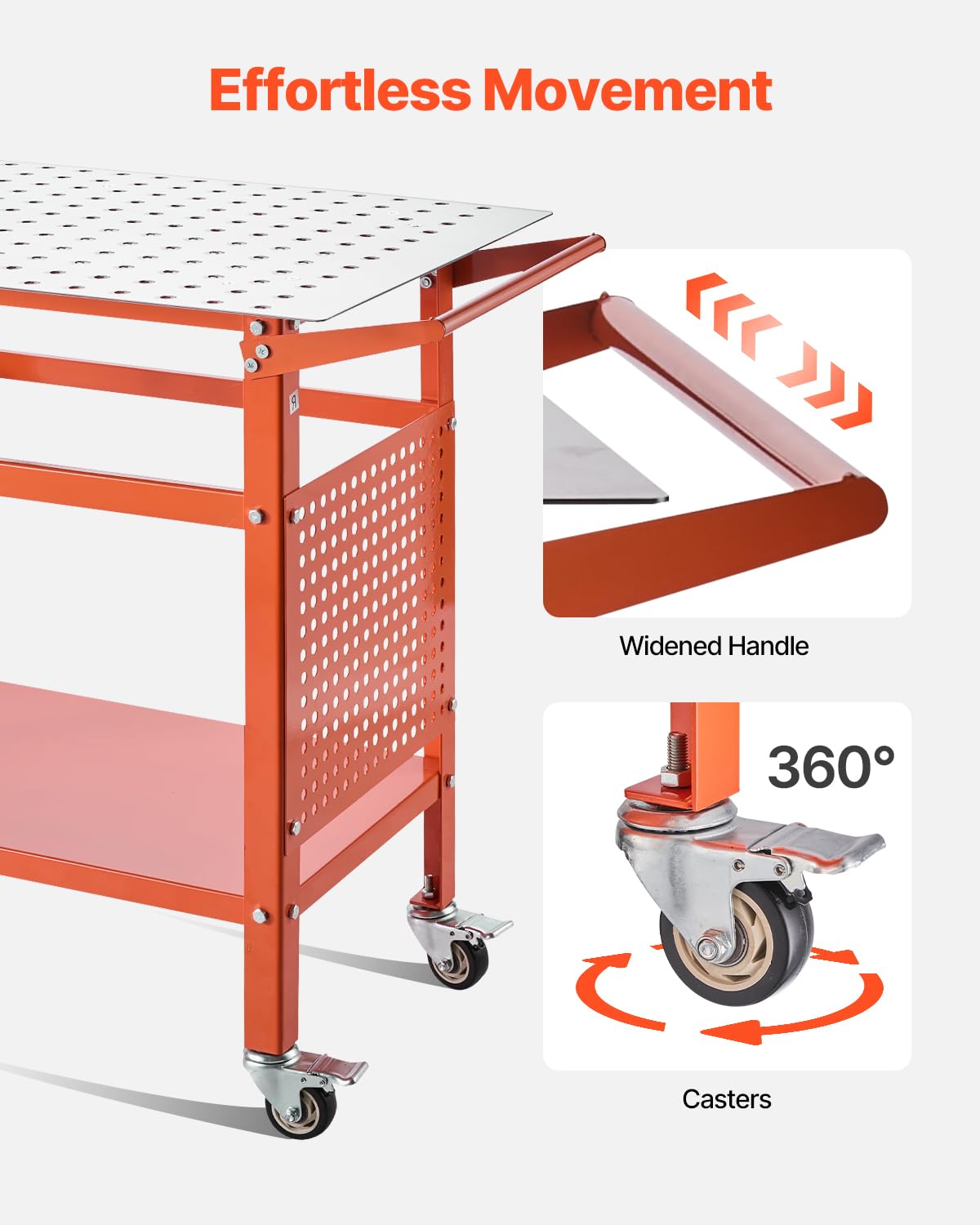 VEVOR Welding Table, 40" x 24" Welding Workbench Table with 800LBS Static Weight Capacity, Movable Steel Work Bench with 4 Wheels (2 with Brake), Double-Layer Storage Board and 5/8-inch Fixture Holes