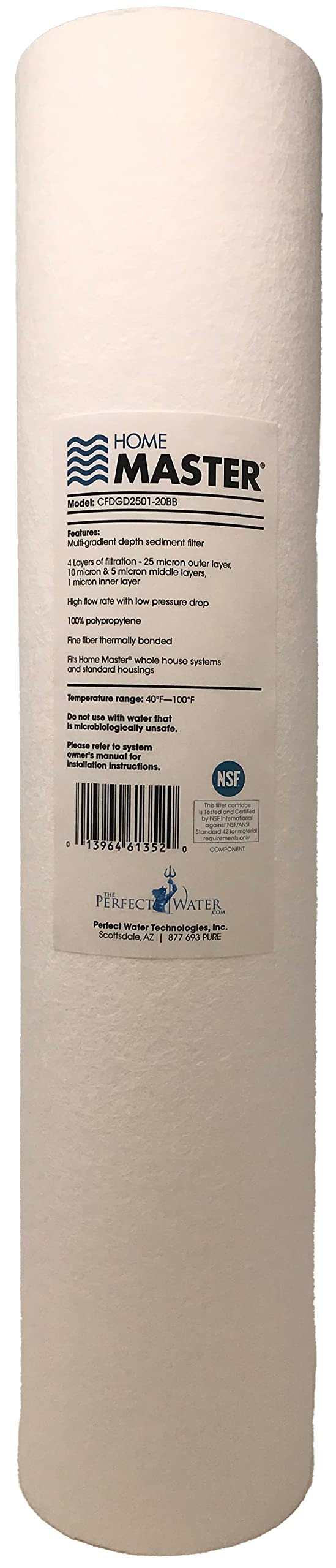 Home Master HMF2SmgRFCC Whole House Water Filter, 4-Layer Sediment Filter 25 to 1 Micron, Powerful Radial Flow Catalytic Carbon 20gpm, 1” NPT Ports, Patented Heavy Steel Bracket fits 16” Wall Studs
