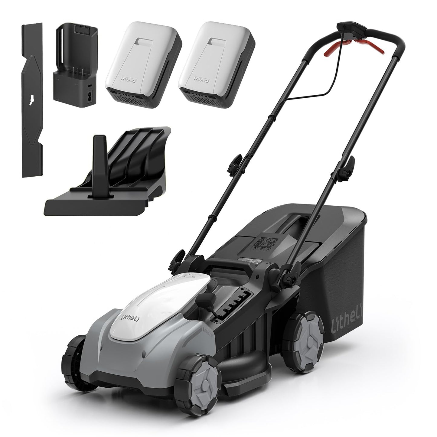 Litheli 40V Brushless Push Mower, 16″ Cordless Lawn Mower, 6 Adjustable Heights (1-3″), 50L Collection Bag & Mulching, 2×5.0Ah Batteries & Charger Included