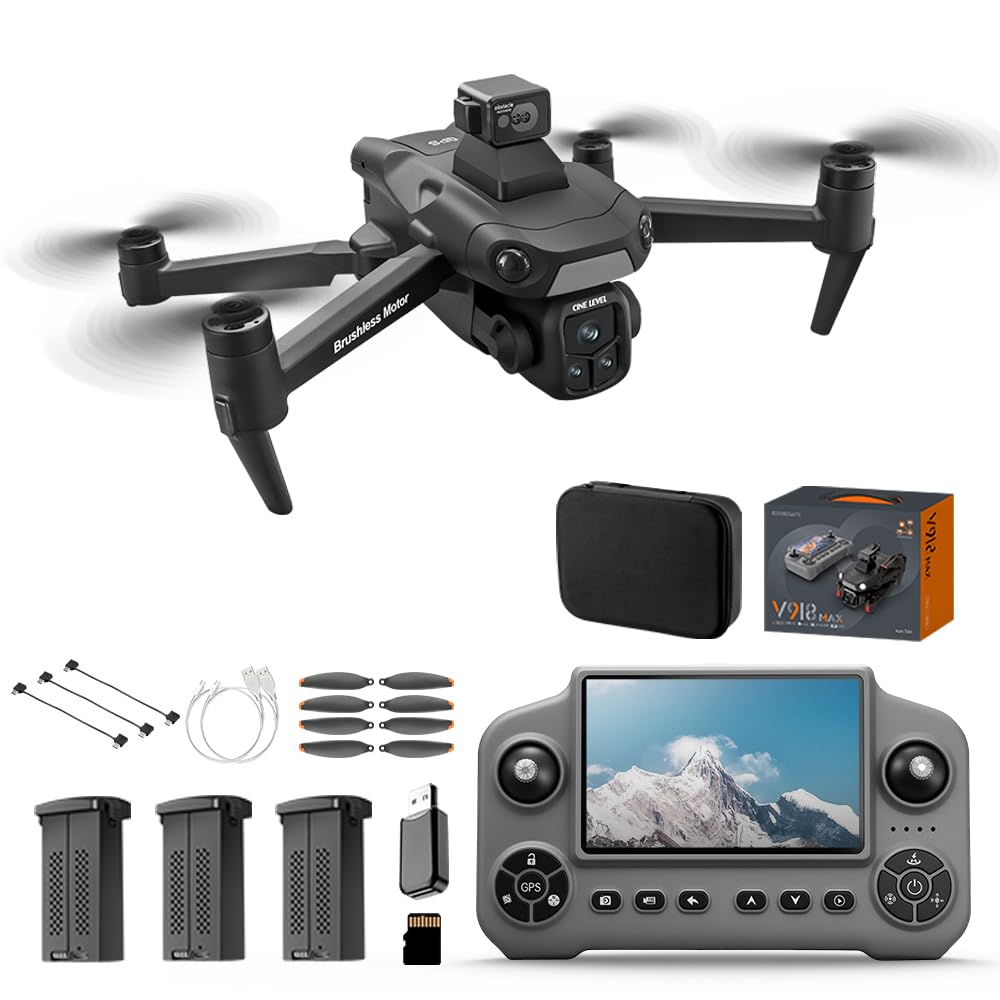V918 GPS Drone with Camera for Adults 4K, RC Drones with 5 inch HD Screen, 75 Mins Flight Time, 3KM Long Control Range, 360° Obstacle Avoidance, Headless Mode, Auto Return, Circle Fly and Follow Me, Lightweight and Foldable Quadcopter for Beginner Gifts T