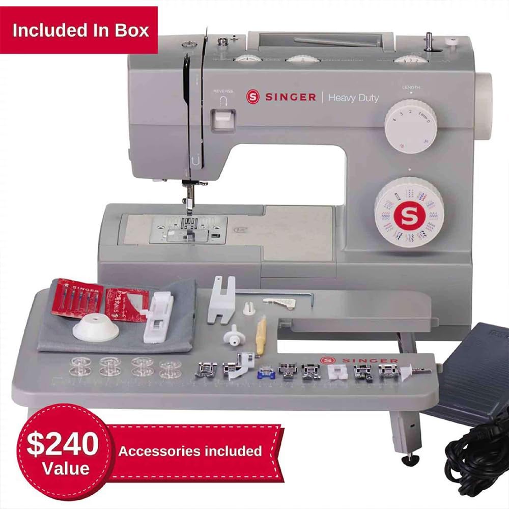SINGER Heavy Duty 6380 Sewing Machine with Extension Table & Accessory Kit | Strong Motor with Enhanced Piercing Power, 110 Stitch Applications, Full Metal frame, 1-step Buttonhole & LED Light