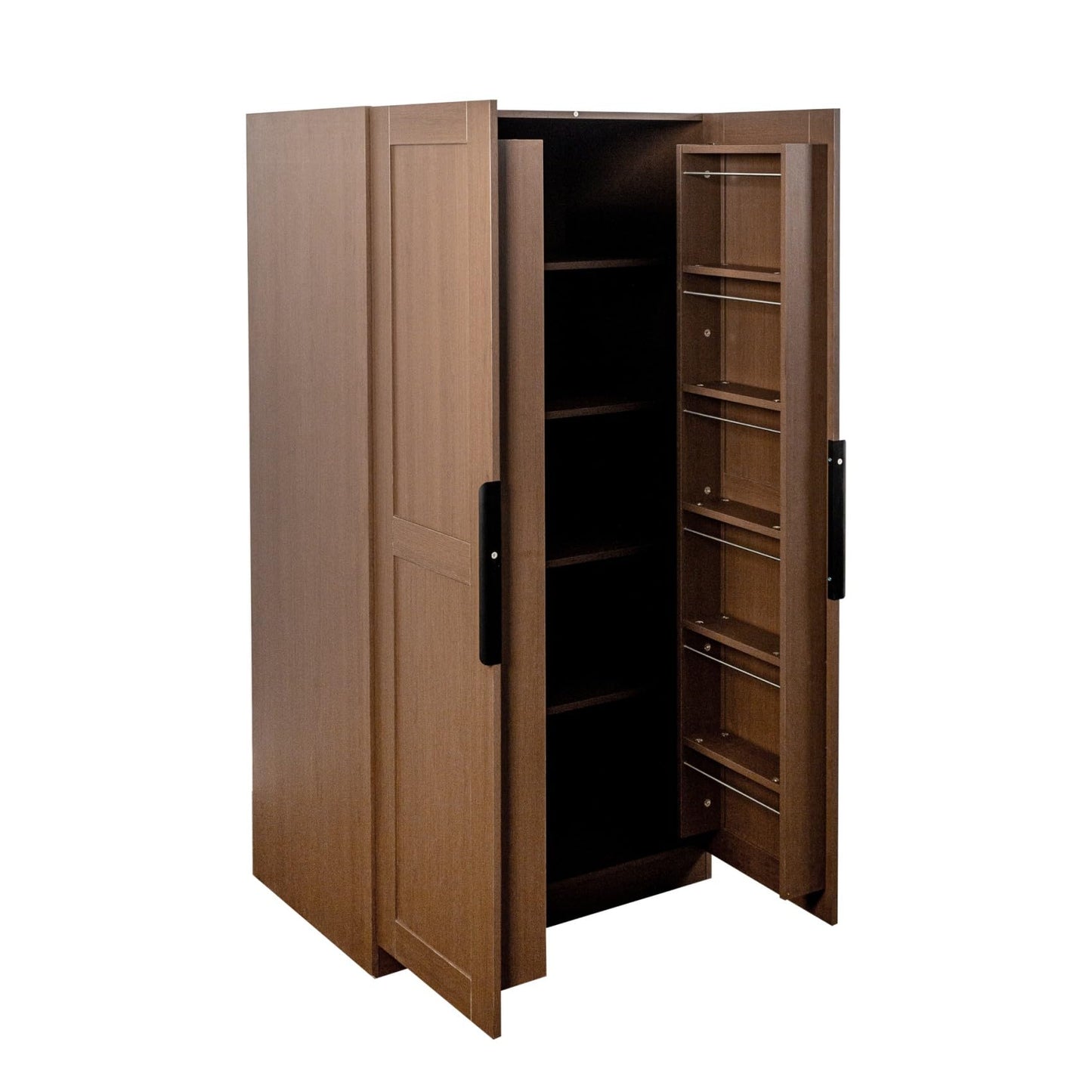 KEIKI 63" Tall Kitchen Pantry Storage Cabinet with Door-Side Rack & Shelves, Freestanding Wood Hutch Food Pantries Cupboard for Coffee Bar, Dining Room