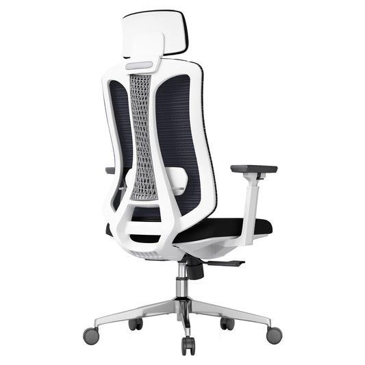 Logicfox Ergonomic Mesh Office Chair, Computer Desk Chair with 3D Armrests, Adjustable Lumbar Cushion and Adjustable Headrest, White High Back Home Office Chair with Tilt Function, Computer Chair