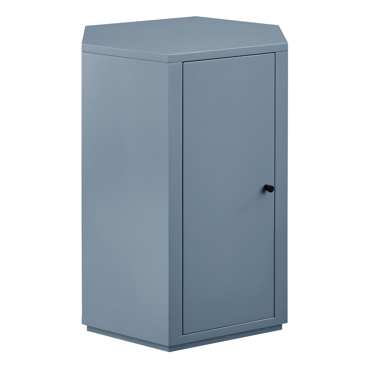 Modway Kade Solid Wood Side Table in Stillwater Blue – Modern Faceted Nightstand – Geometric End Table with Cabinet Storage and Interior Shelf