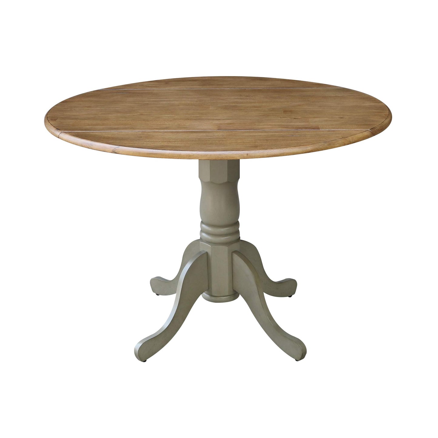 IC International Concepts, 42" Round Dual Drop Leaf Pedestal Dining Table, Solid Real Wood, Sturdy Parawood, Distressed Hickory/Stone