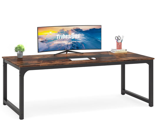 Tribesigns Modern Computer Desk, 78.7 x 39.4 inch X Large Executive Office Desk Computer Table Study Writing Desk Workstation for Home Office,Rustic/Black