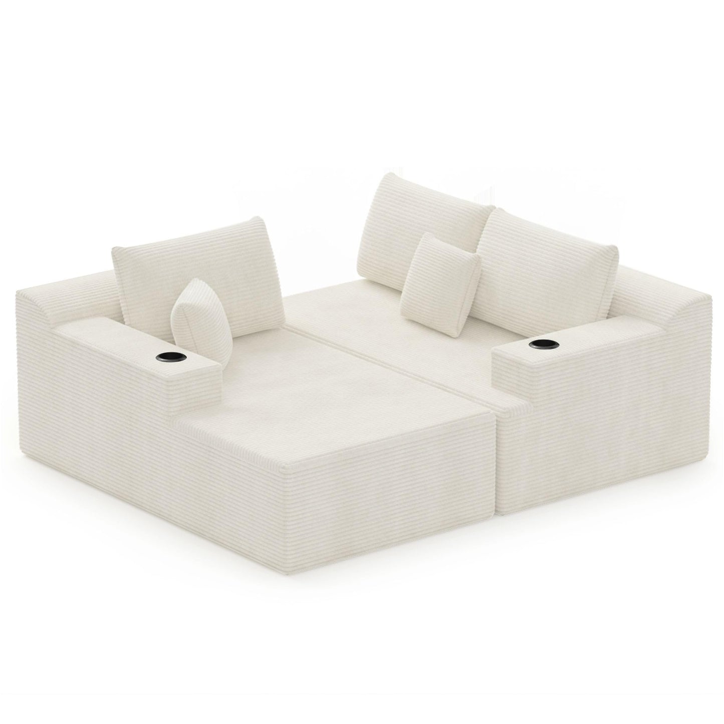 Eafurn 135" Oversized Right Facing Boneless Modular Sectional Sofa Couch with Chaise Lounge, 33D High-Density Foam Compressed Floor Couch with Deep Seat and Throw Pillows