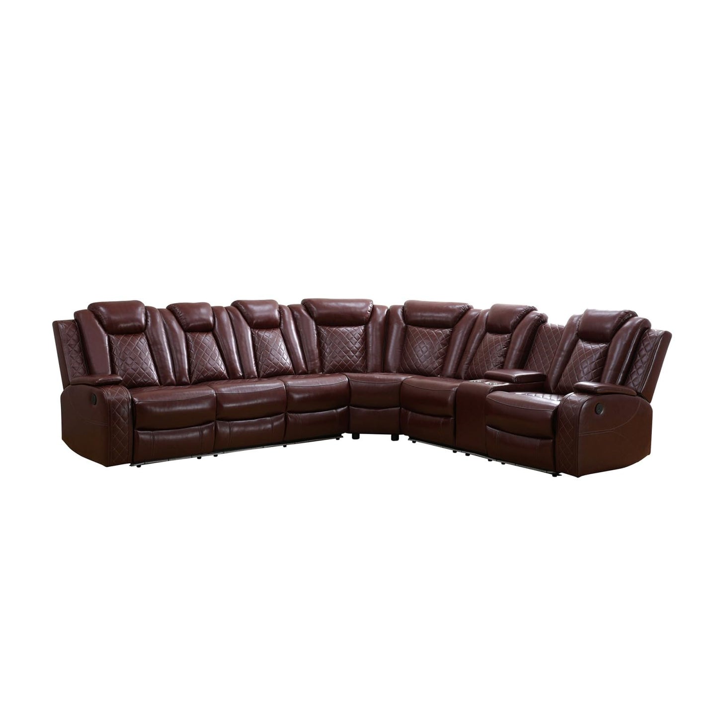 Reclining Sectional, Power Sectional Couch, Leather Sofa Set for Living Room, Comfy Home Theater Seating with USB 2.0 Charging Ports, LED Light Strips, Fold-Down Table & Cupholders (Red, 3-Piece)