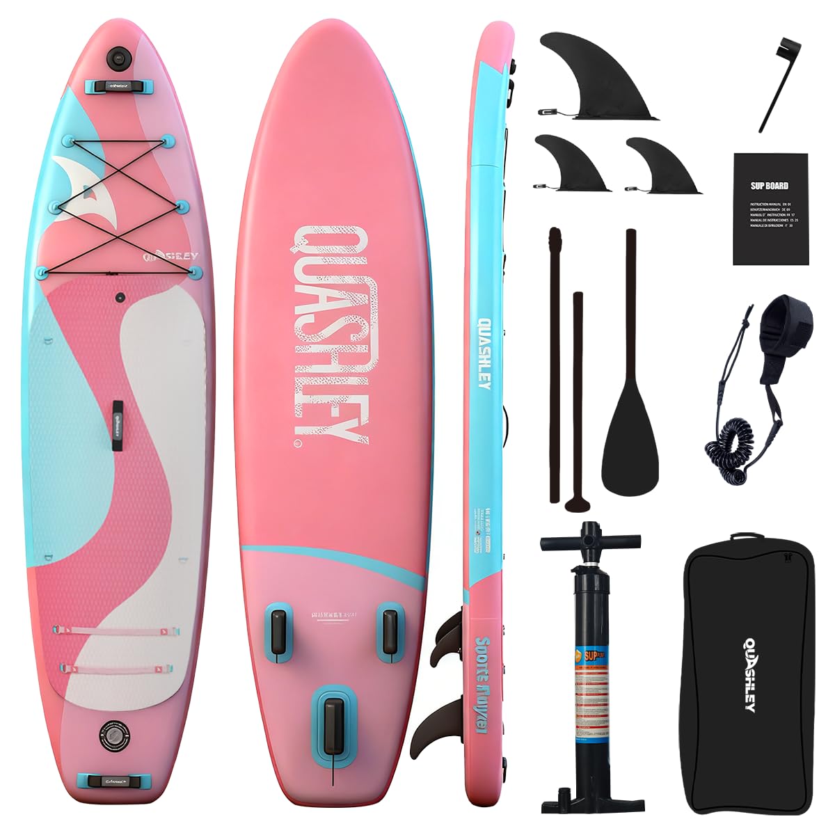 Quashley Inflatable Stand Up Paddle Board - All-Round SUP for Yoga,Fishing,Touring | Portable,Stable,Lightweight with Non-Slip Deck & Paddle for Beginners & Family Fun Berry