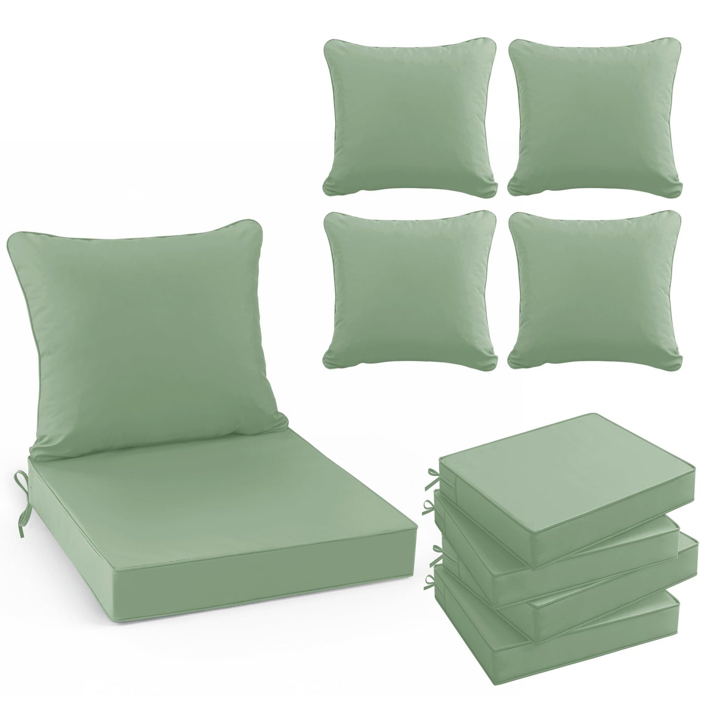 Summsun Outdoor Chair Cushions Set of 4, Waterproof Back Pillow and Seat Cushion Set for Patio Furniture, Outdoor Sofa Replacement Cushions with Removable Cover, 24 x 24 Inch, Sage Green