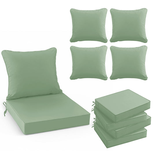 Summsun Outdoor Chair Cushions Set of 4, Waterproof Back Pillow and Seat Cushion Set for Patio Furniture, Outdoor Sofa Replacement Cushions with Removable Cover, 24 x 24 Inch, Sage Green