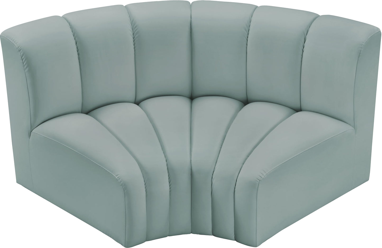Meridian Furniture 101Mint-S2B Arc Collection Modern | Contemporary Modular Sofa with Soft Mint Green Vegan Leather, Deep Channel Tufting, Modular, 60" W x 33" D x 30" H, Mint