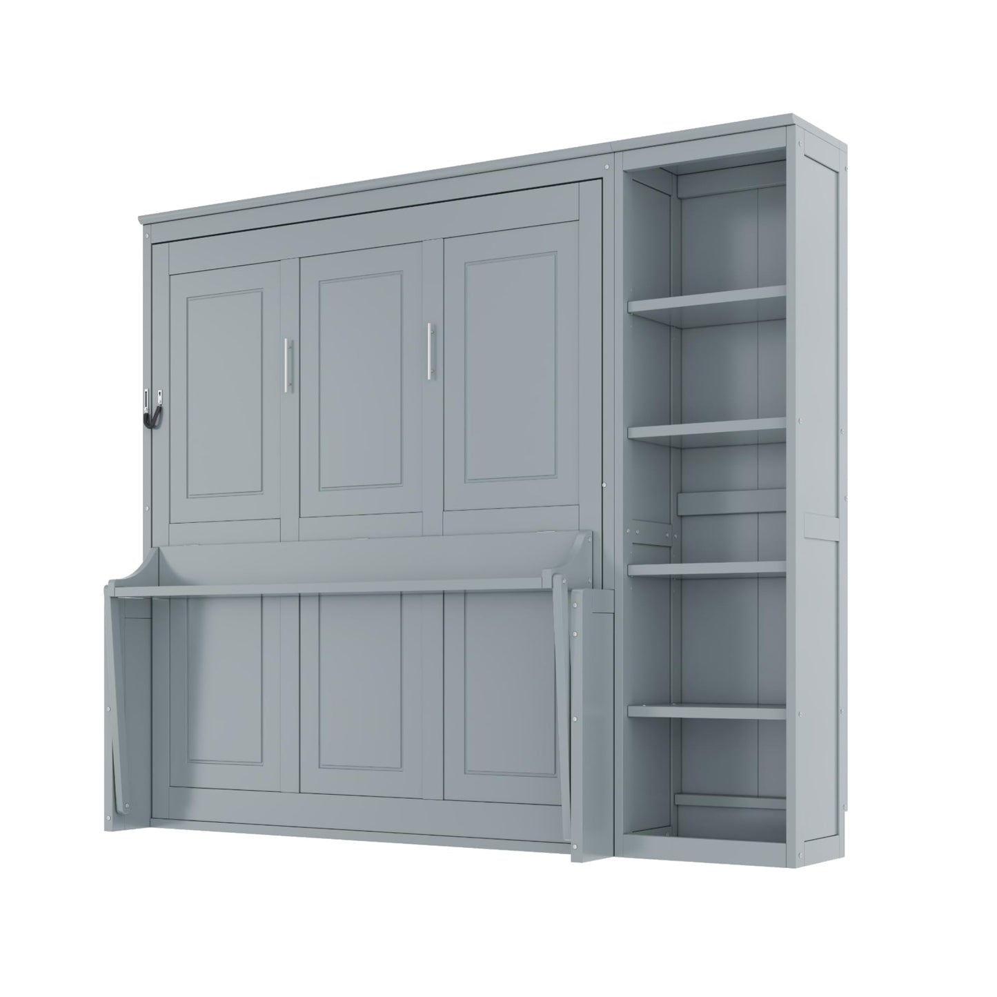 MERITLINE Full Murphy Bed with Desk and Storage Shelves,Wood Hideaway Murphy Wall Bed with Storage Bookcase for Adults (Grey,Full)