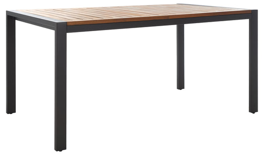 SAFAVIEH Outdoor Collection Guthrie Natural/Black Solid Wood Rectangle Dining Table