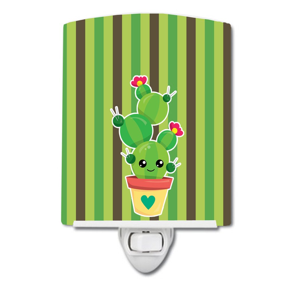 Carolines Treasures Ceramic Night Light, Cactus Stripe, 6in x 4in, Model BB6847CNL, UL-Certified for Bedroom, Bathroom, Nursery, Kitchen