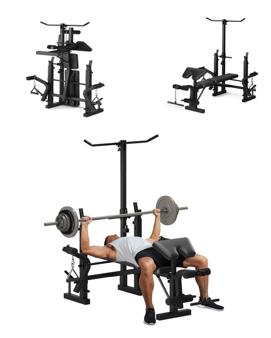 7-in-1 Olympic Weight Bench for Home Gym, 1000LB Capacity Foldable Bench Press Set with Leg Extension/Curl, Preacher Pad & Adjustable Rack, Full Body Strength Training Equipment