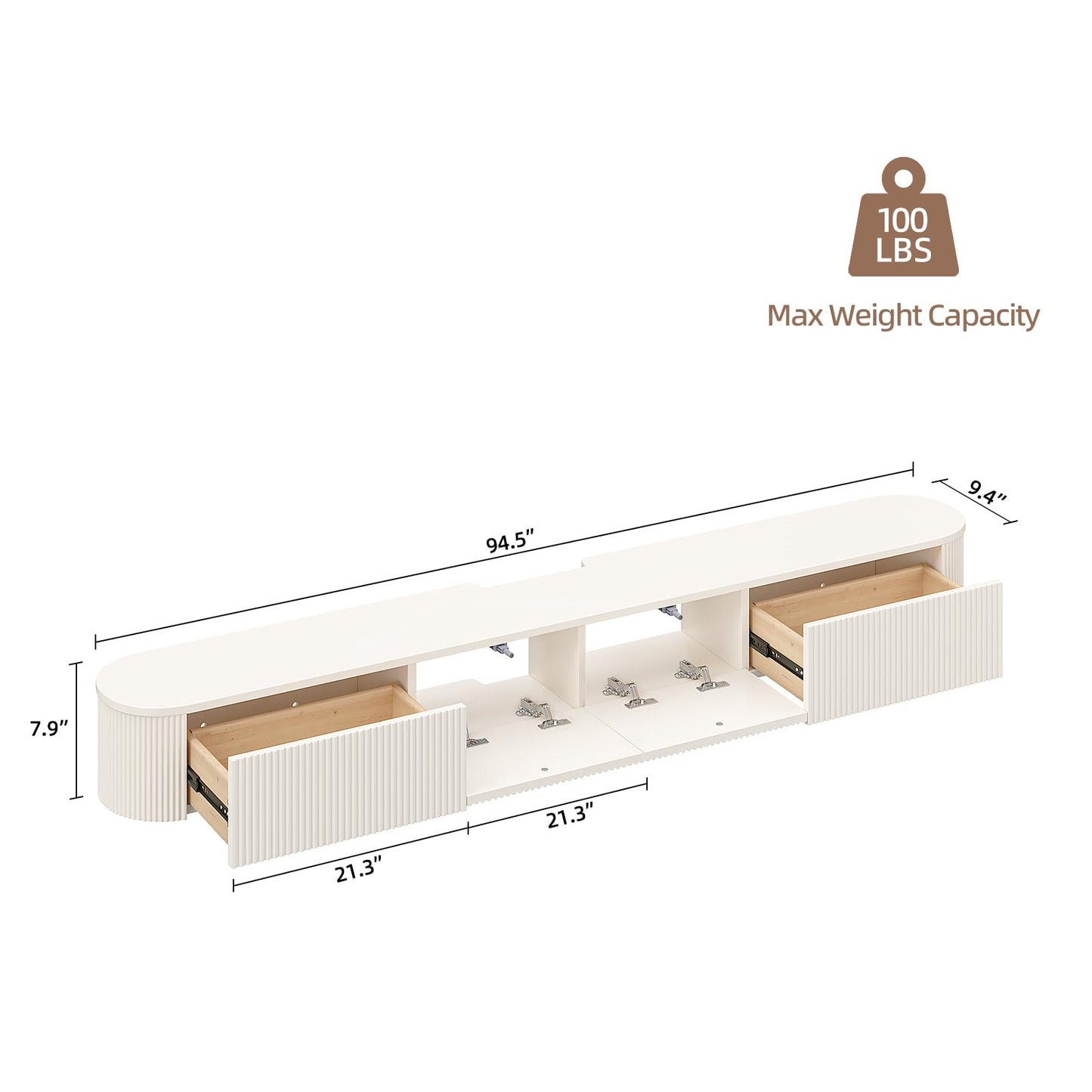 FloatiCasa Floating TV Stand with Drawers 94'',Wall Mount TV Stand,Floating Entertainment Center Shelf for Bedroom Living Room Under TV,Fully Assembled,Off-White