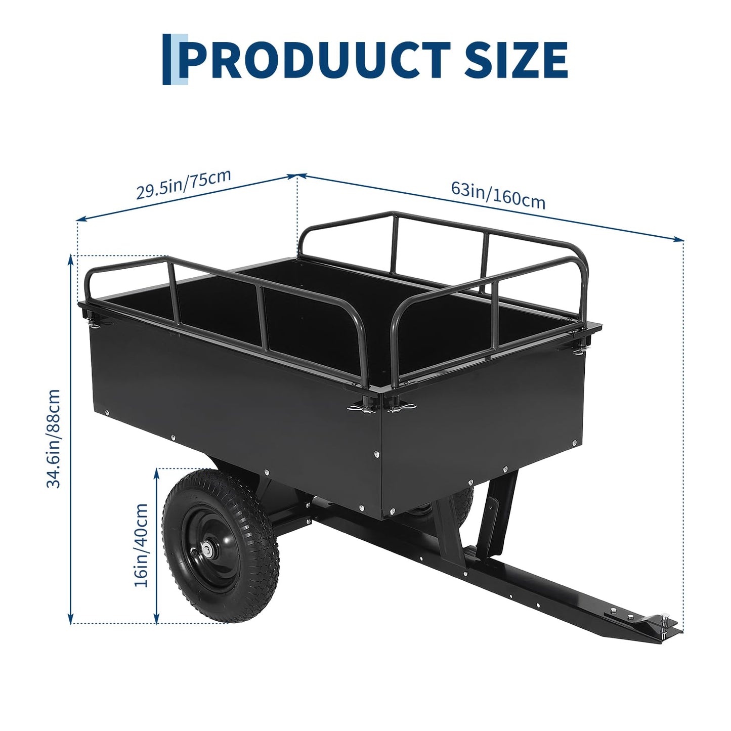 750 LBS Capacity Utility Dump Trailer, 15 Cu Ft Heavy Duty Steel Garden Dump Cart with Removable Sides, Foot Pedal & Hand Pull Design, Compatible with ATV UTV Lawn Mower Tractor