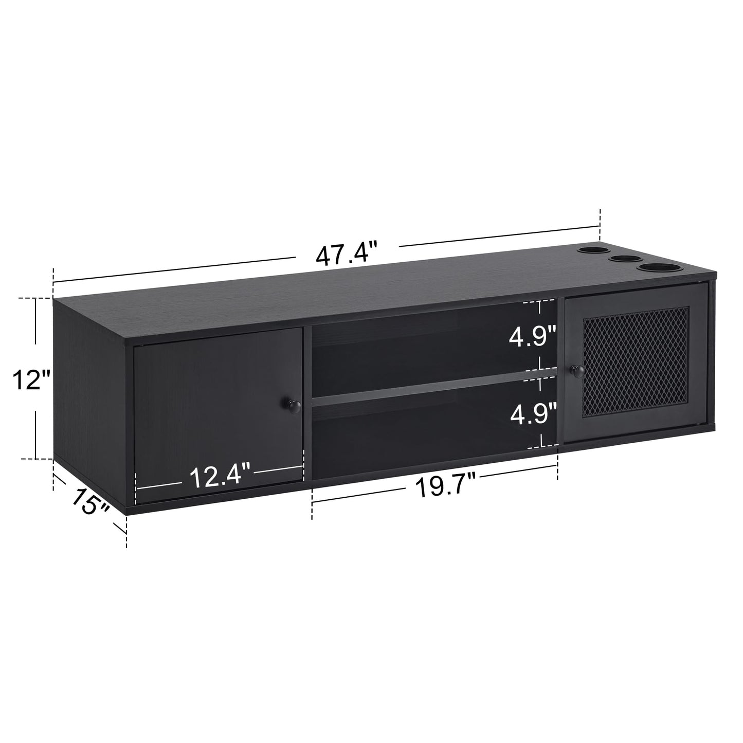 Wall Mount Barber Station for Hair Stylist Salon Stations with 3 Hair Dryer Holders 2501 (Black)