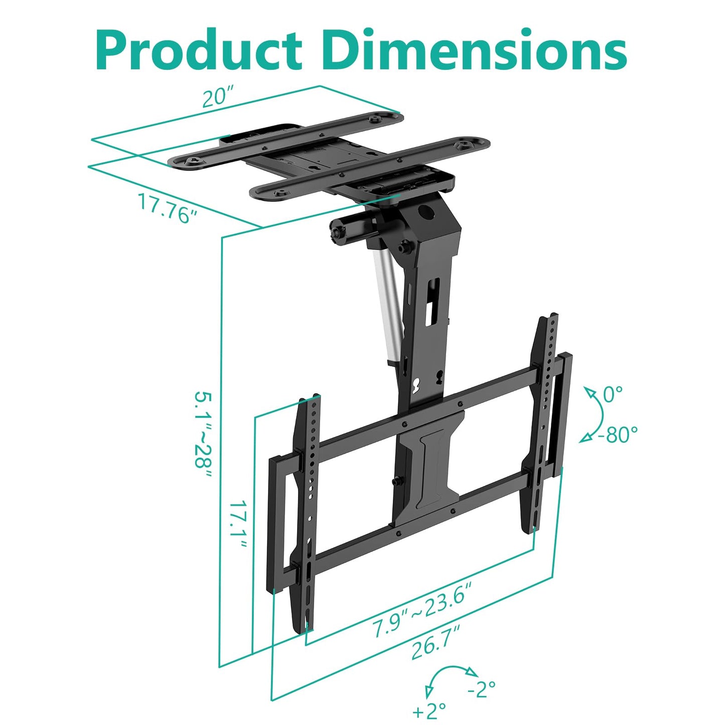 WALI Motorized Ceiling TV Mount Flip Down for 37-75” Flat Curved TVs, Electric Ceiling Mount TV Bracket with Remote, Fits Flat & Pitched Ceiling, Up to 99 Lbs, Mounting Holes 600x400mm(FCM604A), Black