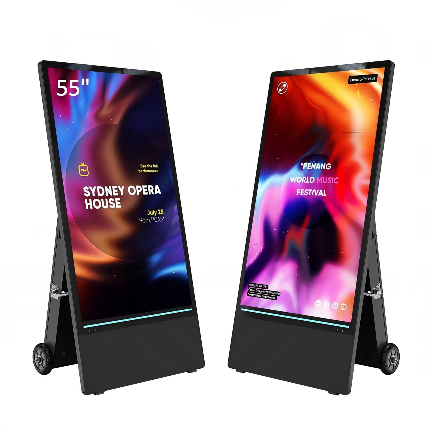 MWE 55 Inch Outdoor Digital Signage Display Monitor, Portable Battery Powered High Brightness Screen Advertising Display Kiosk, Movable Waterproof Standing Poster, Android OS
