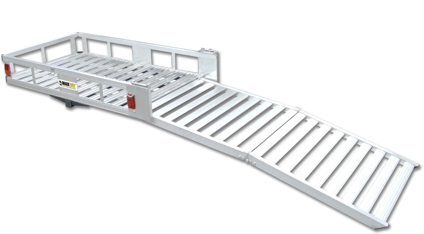 MaxxHaul 70275 Aluminum Hitch Mount Wheelchair/Mobility Carrier – 53.5" x 29.75" Cargo Basket with Folding 60" Ramp – Fits 2" Class III/IV Receiver – 500 lb Capacity for Trucks, SUVs, Vans, and RVs